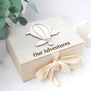 Linen Memory Box, Personalized Travel Memorie Souvenir Gift, Keepsake Box, Wooden Anniversary Gift Box, Gift for Birthday, Custom Photo Box