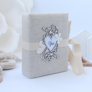 Baby photo album beige.  Personalized baby album.   Girl baby album.  Rustic Baby  Album.
