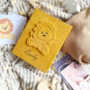 Personalized Baby Photo Album Lion. Baby photo album 4х6. First year baby photo album. Personalized baby album suede 96 photo.