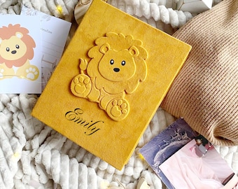 Personalized Baby Family Photo Album 4x6, Faux Suede Photo Album Lion, Baby shower gift. Photo album with sleeves 36 photo.