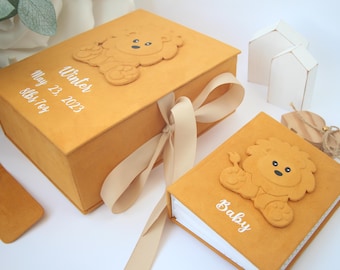 Lion Baby Keepsake Box, Personalized Girl or Boy Set, Newborn Keepsake Gift Box,  Baby Shower Gift