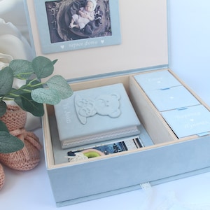 Caja de recuerdos para bebé / Caja de fotos personalizada para recuerdos de bebé / Caja de regalo para recién nacidos / Caja de regalo de madera para baby shower / Regalo de cumpleaños para mamá primeriza
