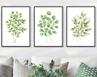 Botanical Art Floral Poster Set Large Wall Art Eucalyptus Leaves Flowers Plants Wall Decor Hanging Set of 3 Living Room Bedroom Decor A239