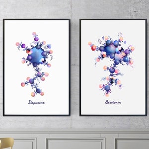 Serotonin Dopamine Print Wall Art Serotonin Molecule Watercolor Gift Medical Art Brain Hormones Clinic Decor Gift for Doctor Nurse Gift A344