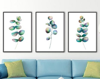 Eucalyptus Print Botanical Poster Set Large Wall Art Eucalyptus Leaves Branch Green Flowers Floral Wall Decor Bedroom Living Room Decor A236
