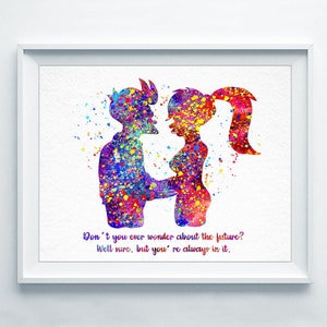 Fry and Leela Art Print, Futurama Watercolor Print, Wall Art, Couple Love Quote Poster, Nursery Art Painting, Home Decor, Birthday Gift A320