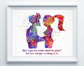Fry and Leela Art Print, Futurama Watercolor Print, Wall Art, Couple Love Quote Poster, Nursery Art Painting, Home Decor, Birthday Gift A320