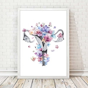 Weibliche Reproduktionssystem Anatomie Druck Dekor Arzt Geschenk Arzt Medizin Kunst Gynäkologen Geschenk Aquarell Poster Floral Wand Dekor A285