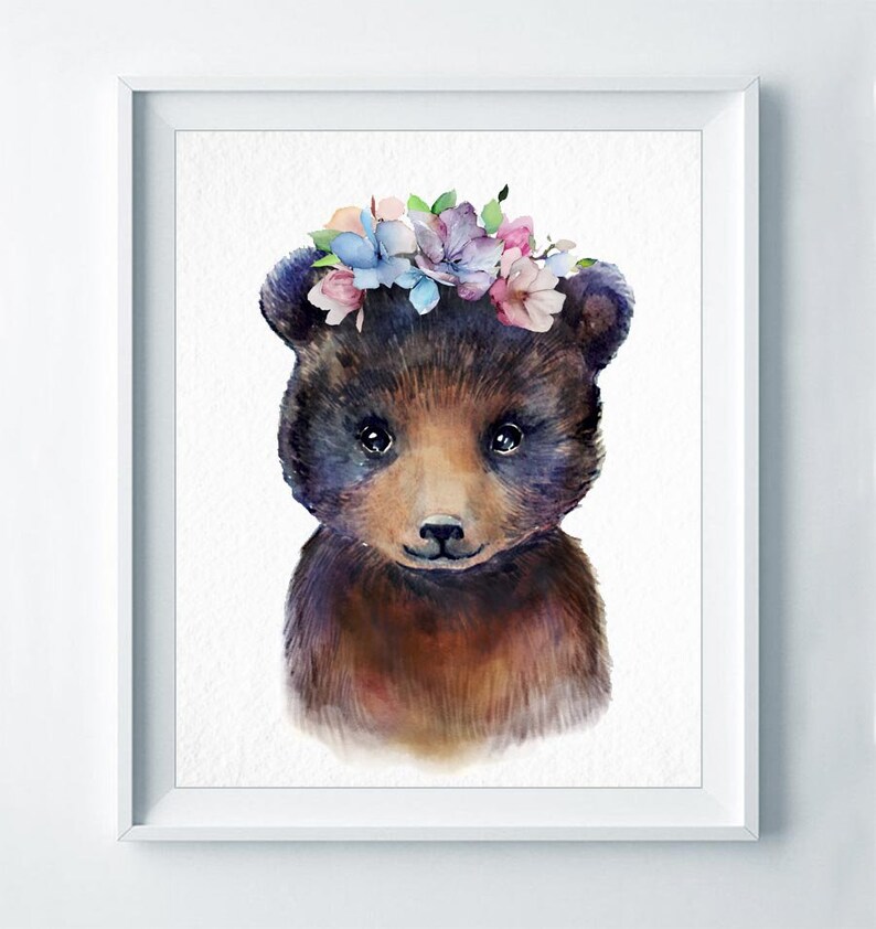 Woodland Animals Baby Bear Art Print Baby Bear Wall Decor Etsy
