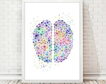 Brain Print Art Poster Anatomía Acuarela Neuronas Células Cerebrales Ciencia Arte Neurología Cerebro Humano Geométrico Regalo Médico Decoración de pared A225