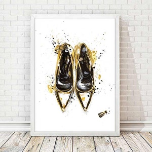 Fashion Illustration Print Schuhe Poster Aquarell Mode YSL Yves Saint Laurent Paris Primping Modern Art Print Abstrakte Wand Dekor A134