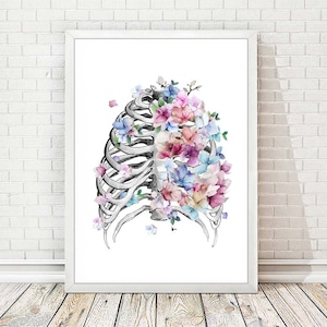 Rib Cage Anatomy Print Bones Skeleton Decor Doctor Gift Clinic Medicine Art Orthopedic Surgeon Orthopedist Gift Poster Floral Wall Decor A81