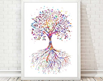 Tree of Life Art Print Family Love Symbol Watercolor Wall Poster Wedding Gift Rooted Tree Nature Love Family Roots Painting Home Decor A235