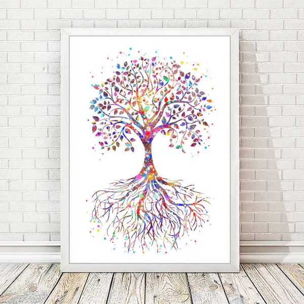 Tree of Life Art Print Familie Liefde Symbool Aquarel Muur Poster Bruiloft Gift Gewortelde Boom Natuur Liefde Familie Wortels Schilderij Home Decor A235