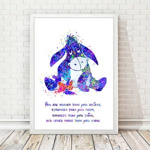 Eeyore de Winnie l’ourson Imprimer Citation Disney Aquarelle Affiche Pépinière Art mural Décor Enfants Inspiration Décoration intérieure Baby Shower Cadeau A345