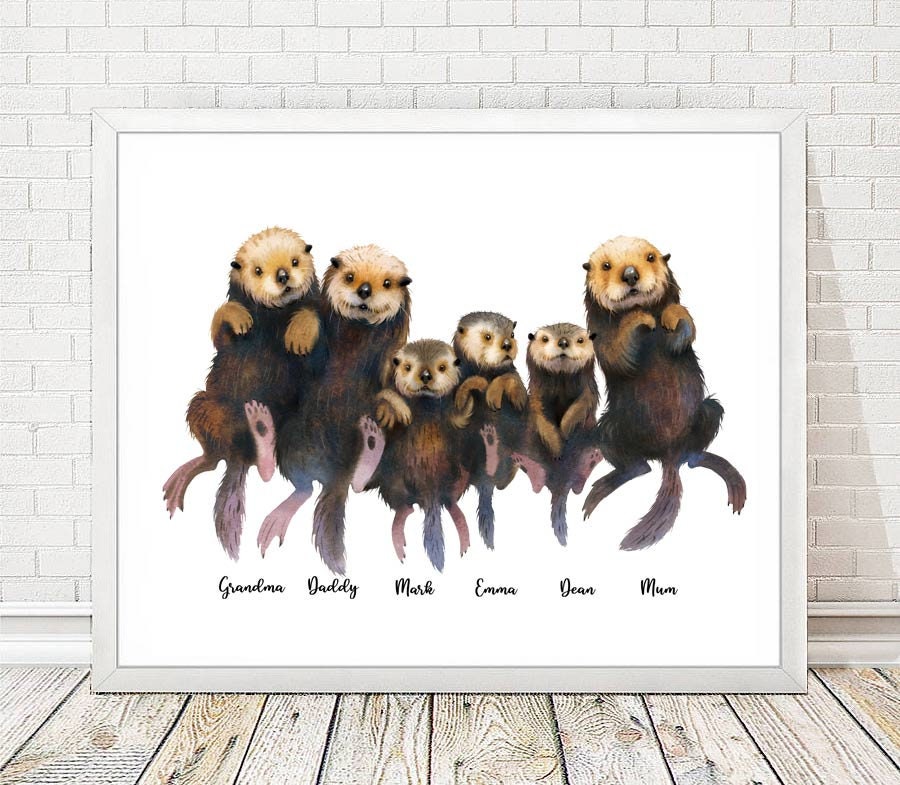 Otter Family Custom Names Print, Personalised Otter Family Poster, Gift for Otter Lovers, Personalized Gift for Mum, Gift for Grandparents