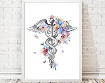 Caduceus Art Print, Medical Art Print, Doctor Gift, Doctor Office Decor, Caduceus Art Medical Poster Medical Gift Medical Student Nurse A335