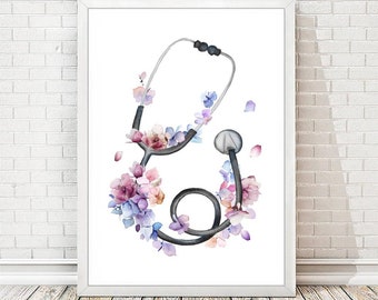 Stethoscope Print Medical Tools Art Poster Wall Art Watercolor Nurse Gift Medical Art Clinic Decor Gift for Doctor Office Nurse Gift A333
