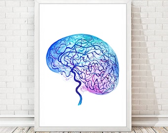 Cerebral Angiogram Print, Medical Poster, Science Art, Brain Angiography, Neurology Doctor Watercolor Painting, Angio Gift Wall Decor A303
