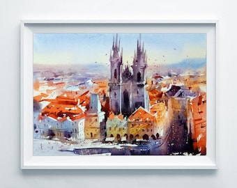 Prague Art Print, Prague Poster, Travel Art Poster, Prague Watercolor Painting, Prague Painting, Praha Wall Art Decor, Czech Travel Gift