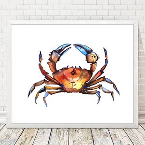Crab Print, Coastal Wall Art Decor, Affiche nautique sur l’océan, Crabes Aquarelle, Sea life Artwork, Seaside Beach Home Decor Gift A338