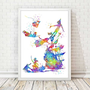 Peter Pan Watercolor Print Disney Posters Nursery Art Painting Baby Room Home Decor Wall Art Boy Room Decor Girl Room Illustration Gift A27