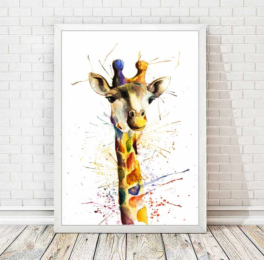 Giraffe Print Watercolor Animal Poster Abstract Painting | Etsy