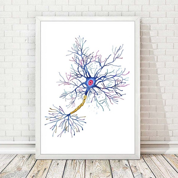 Neuron Art Print, Nerve Cell Wall Art, Neurons Drawing Gift, Brain Medical Anatomy Art, Neurology Neuroscience Art Decor, Doctor Gift A366