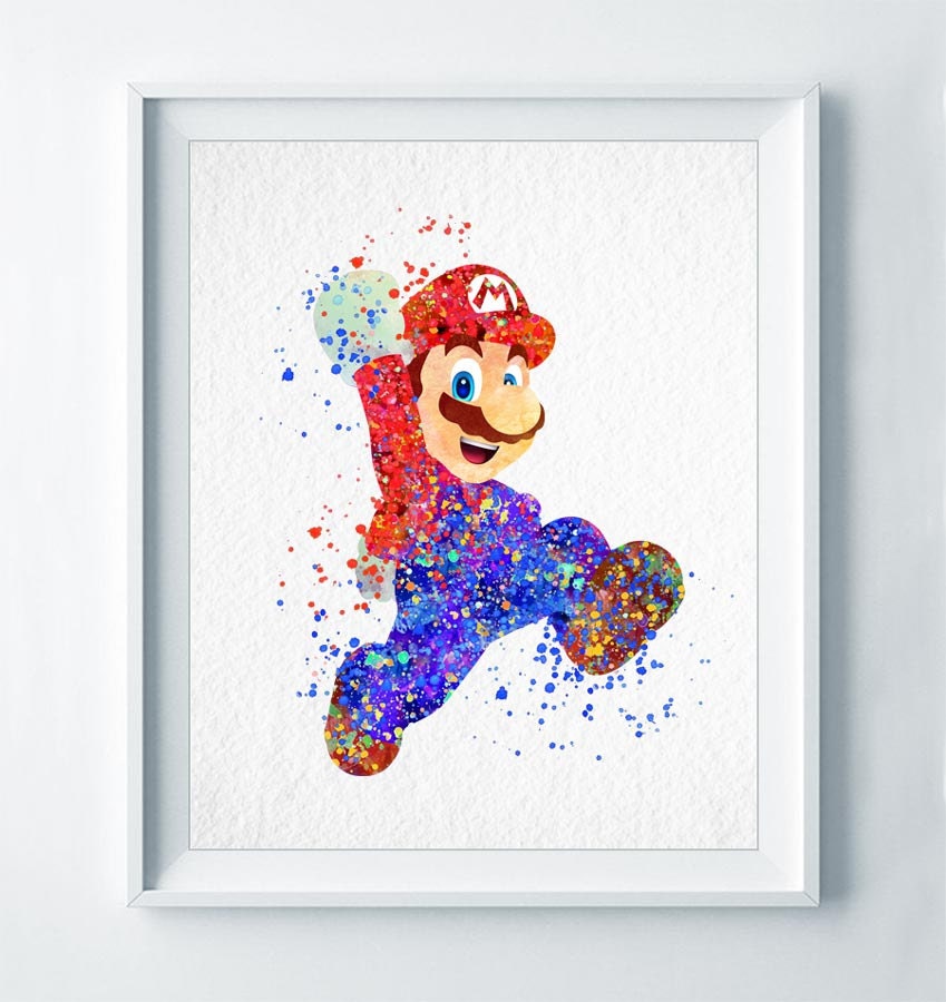 TOKTILIKT Watercolor Super Mario Game Poster Prints Video Gaming Nursery  Wall Art Super Mario Photo Wall Decor Art Set of 4 UNFRAMED (8 x 10 inches)