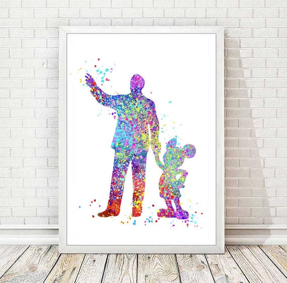 ウォルト・ディズニーとミッキーの水彩画プリント ディズニーポスター