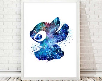 Impression STITCH Lilo et Stitch Disney aquarelle Art impression décoration murale affiche de film décoration maison chambre d'enfants art enfants famille cadeaux A326