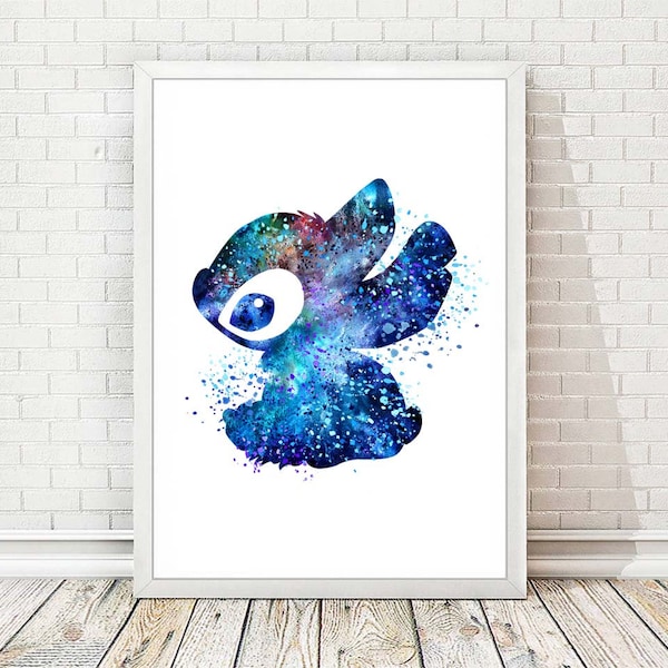 STITCH Print Lilo and Stitch Disney Watercolor Art Print Wall Decor Movie Poster Home Decor Kids Room Nursery Art Children Family Gifts A326