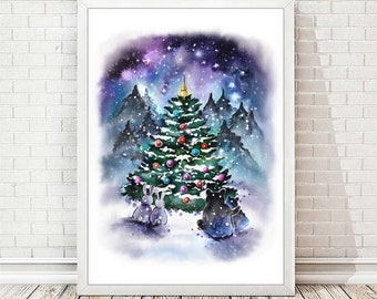 Christmas Tree Art Print, Christmas Wall Art, Christmas Decor, Seasonal Home Decor, Watercolor Christmas Poster, Christmas Holiday Gift A123