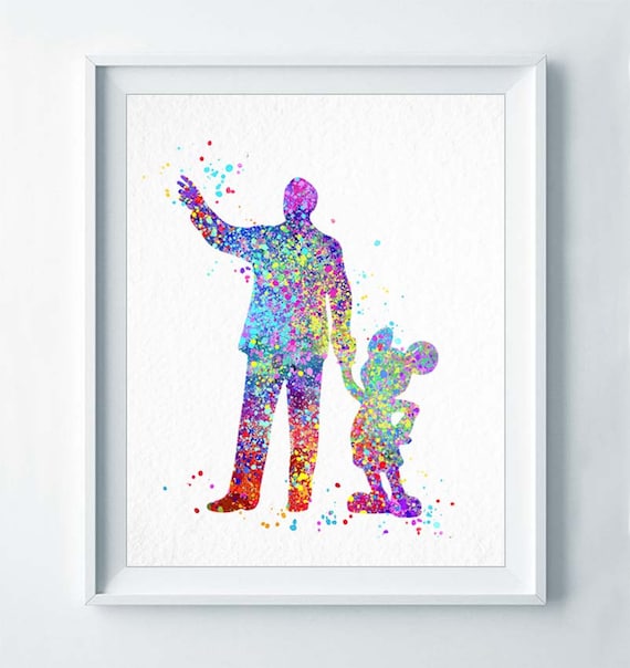 ウォルト・ディズニーとミッキーの水彩画プリント ディズニーポスター