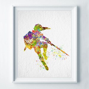 Impression d'art Link Legend of Zelda Art abstrait aquarelle Art Link Poster Gaming Gameboy Nursery Art Illustration Décoration murale maison moderne A34