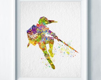 Link Legend of Zelda Art Print Abstract Watercolor Art Link Poster Gaming Gameboy Nursery Art Illustration Modern Home Wall Room Decor A34