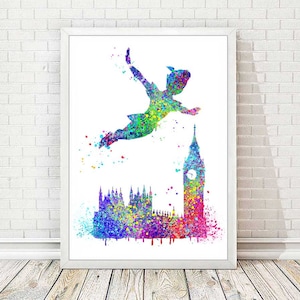 Peter Pan Watercolor Print Disney Poster Nursery Art Illustration Wall Decor Painting Children Kids Room Decor Wedding Gift A28