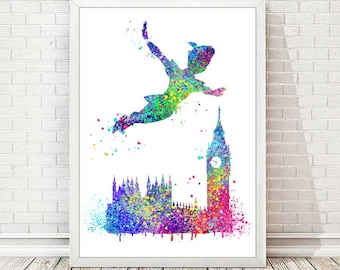 Peter Pan Watercolor Print Disney Poster Nursery Art Illustration Wall Decor Painting Children Kids Room Decor Wedding Gift A28