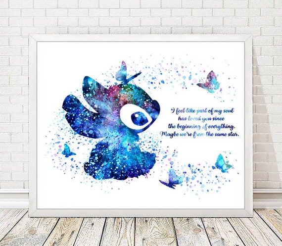 STITCH Print Lilo and Stitch Disney Watercolor Art Poster Love Quote Wall  Decor Home Decor Nursery Art Children Kids Room Family Gifts A328