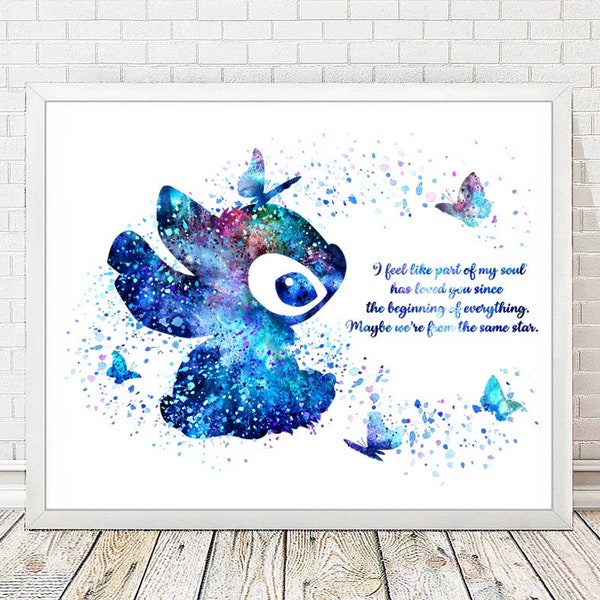 STITCH Print Lilo and Stitch Disney Watercolor Art Poster Love Quote Wall Decor Home Decor Nursery Art Children Kids Room Family Gifts A328