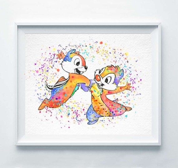 チップとデールのアートプリント リトルチップマンクス 水彩画
