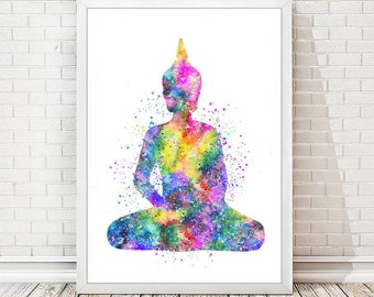 Buddha Print Watercolor Yoga Poster Abstract Yoga Studio Art Om Illustration Yoga Pose Wall Decor Meditation Wedding Gift Sale item A63