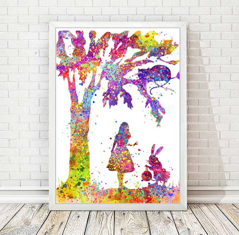 Alice in Wonderland Watercolor Print Alice Art Poster Girls Room Disney Art Rabbit Illustration Painting Wall Decor Holidays Sale Item A06 image 1