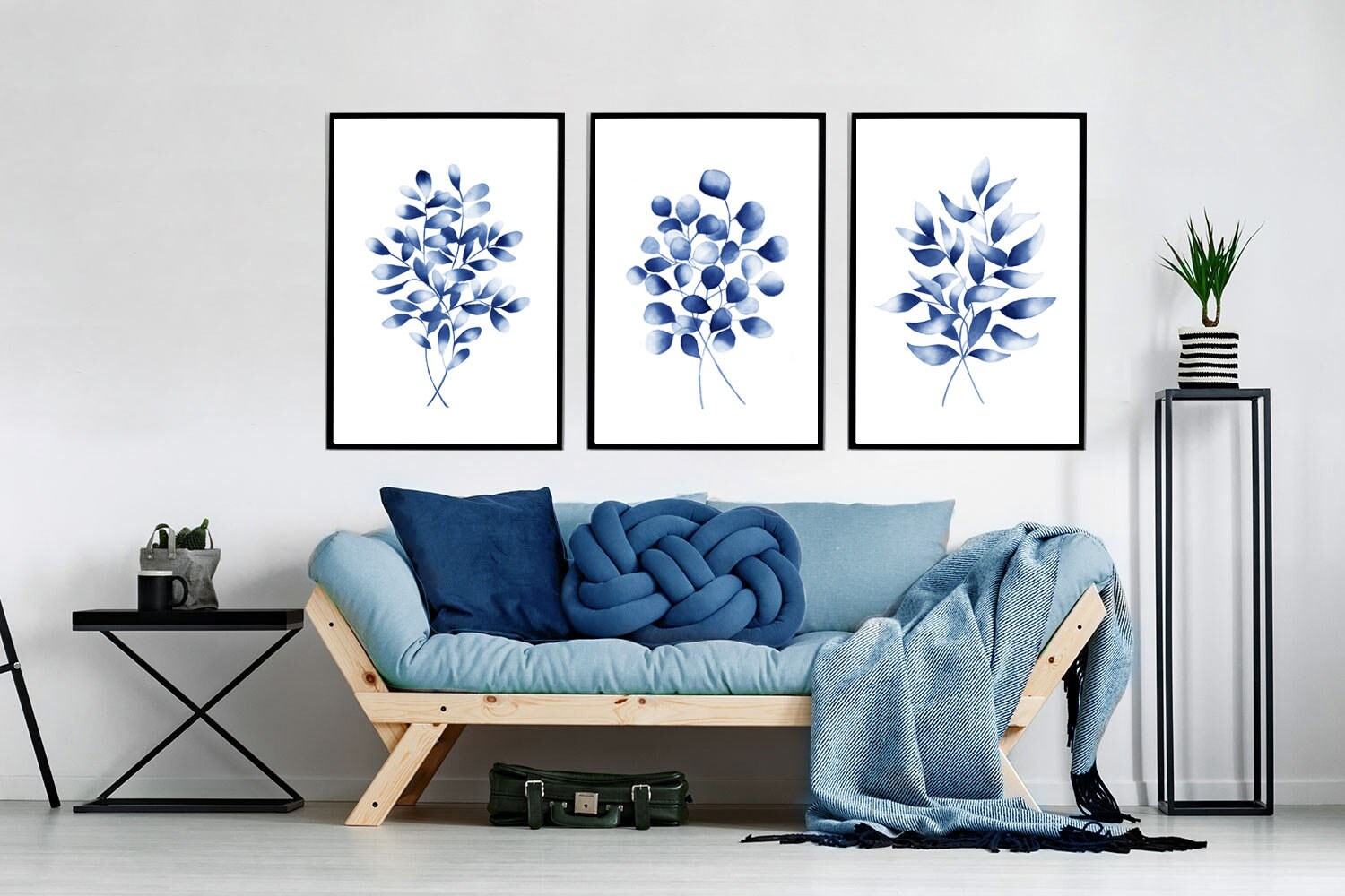 Botanical Art Blue Poster Set Large Floral Wall Art Eucalyptus Leaves ...
