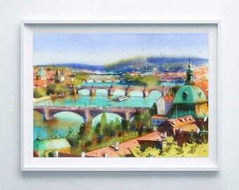 Prague Poster, Prague Print, Travel Art Poster, Prague Watercolor Painting, Prague Painting, Prague Art, Praha Wall Art Decor, Travel Gifts