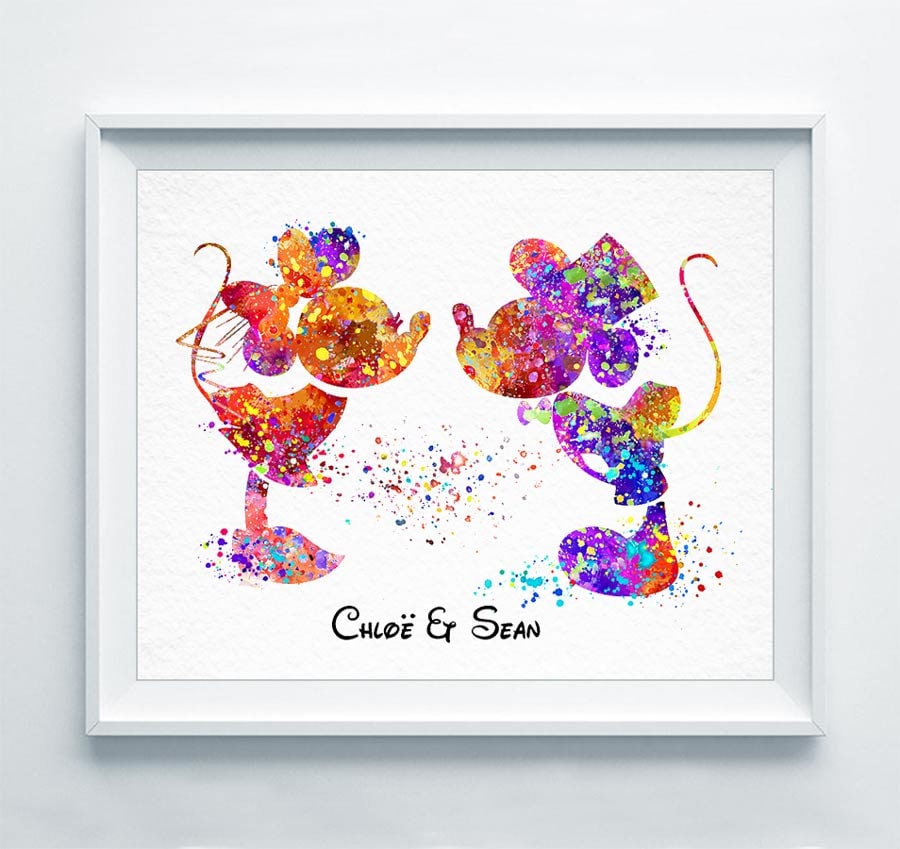 Mickey and Minnie Mouse Wedding Print Watercolor Bride Groom
