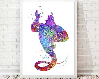 Genie Aladdin Poster Watercolor Print Princess Jasmine Modern Kids Abstract Children Nursery Art Mixed Media Wall Decor Christmas GiftA200