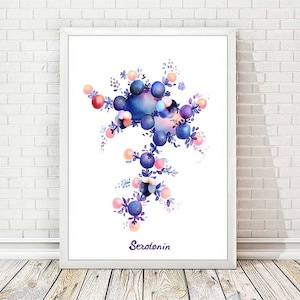 Serotonin Print Wall Art Serotonin Molecule Watercolor Gift Medical Art Brain Mood Hormones Clinic Decor Gift for Doctor Nurse Gift A343