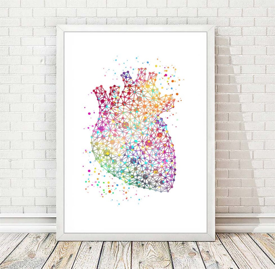 Heart Print Anatomy Poster Watercolor Science Art Cardiology Wall Art ...