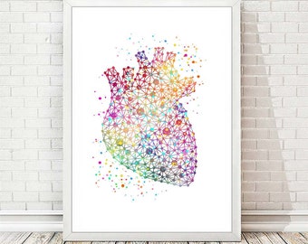Heart Print Anatomy Poster Watercolor Science Art Cardiology Wall Art Doctors Clinic Office Gift Geometric Human Heart Wall Decor A234